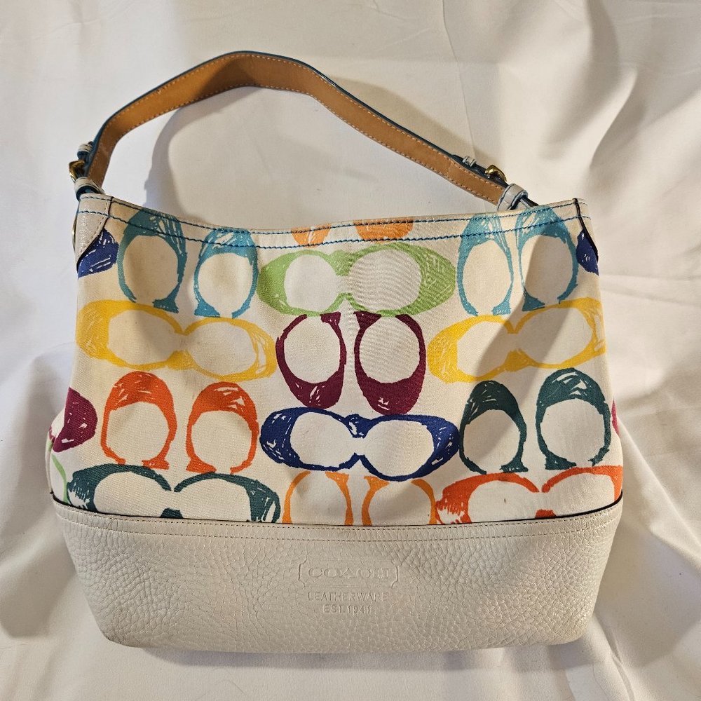 Vintage Coach Scribble Hobo Style Rainbow Shoulder Bag Purse Tote Handbag